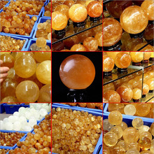 批发天然黄水晶球摆件冰洲石水晶球黄方解石球风水球家居装饰摆件