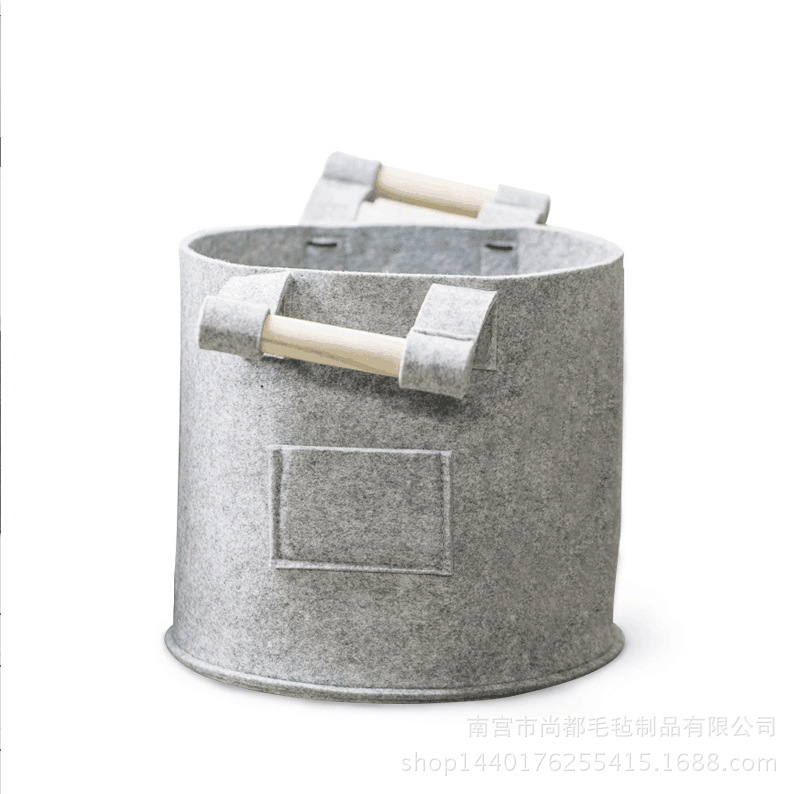 木把手圆桶毛毡收纳篮 大号收纳袋储物篮 书刊杂志杂物收纳