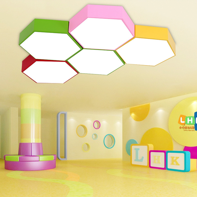 Creative geometric ceiling lamp led hexagonal kindergarten classroom bedroom lamp office simple modern lamp Creative geometric ceiling lamp led hexagonal kindergarten classroom bedroom lamp office simple modern lamp