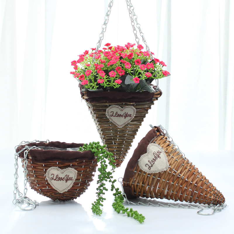 Natural Willow Wall Hanging Flower Basket Hanging Basket Flower Pot Flower Arranger Wall Living Room Coffee Shop Decoration Rattan Handicrafts