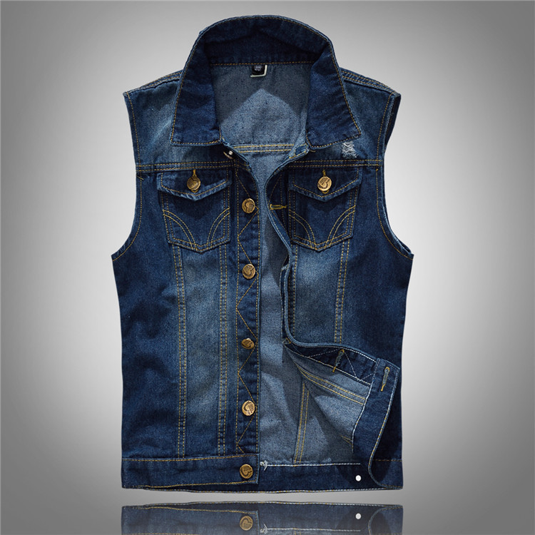 Cool New Korean Style Slim Trendyy Men's Denim Vest Large Size Denim Vest Waistcoat Ripped Casual Vest