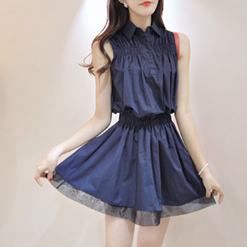 2024 Summer Fashion Style Korean Style Sleeveless Shirt Collar Dress Sweet Tutu Skirt for Women