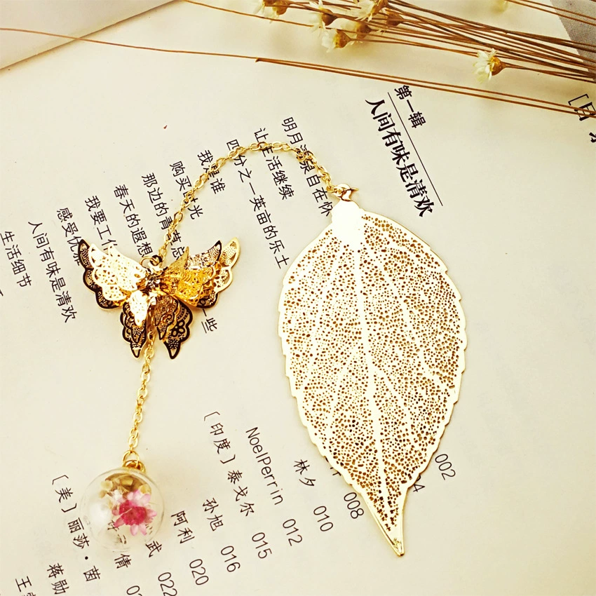 Закладка Металл Китайский Стиль Творческий Вечный Цветок Сухой Цветок Студенческий Античный Подарок Милая Изысканная Закладка Лист Вены