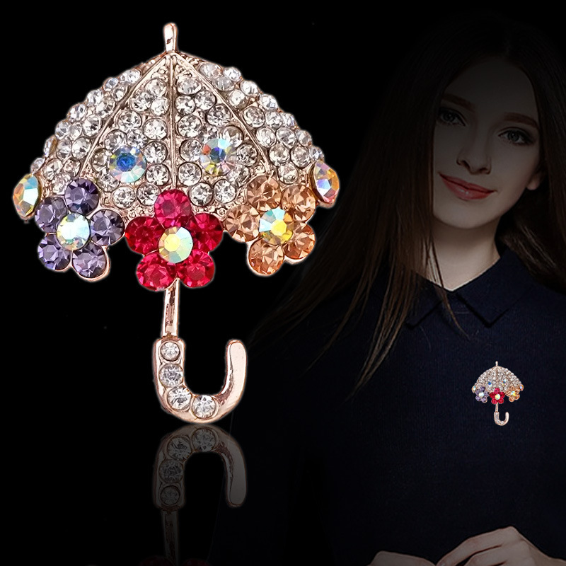 Korean full diamond umbrella brooch high alloy pin clothing accessories female corsage gift jewelry spot wholesale Korean full diamond umbrella brooch high alloy pin clothing accessories female corsage gift jewelry spot wholesale