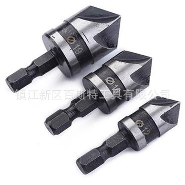 碳钢六角柄圆柄五刃倒角器三件套黑色锪钻木工开孔器90°