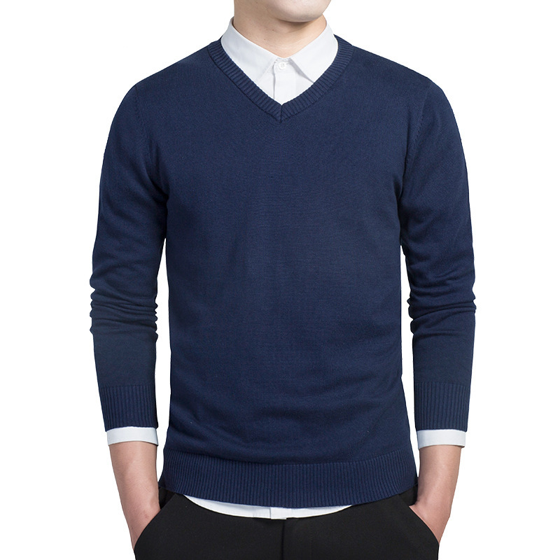Solid Color Long Sleeve Sweater Men's V-neck Turtleneck Men's Base Sweater Spring and Autumn Men's Sweater Business Cross-border Men's Clothing