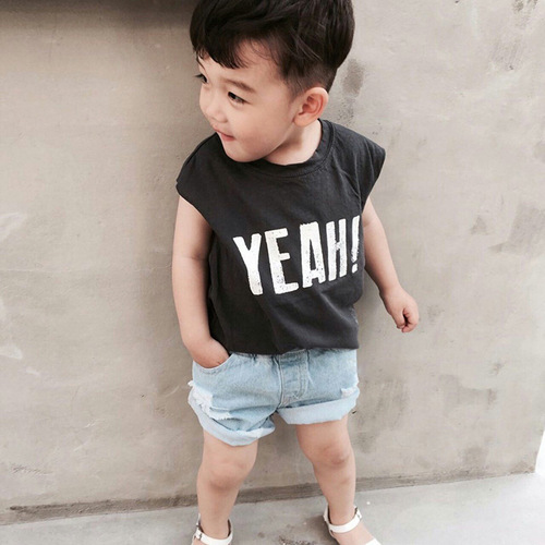 Kids Tales Children's Summer T-Shirts in Korean Style for Sale, Boys' Knit Sleeveless Backless Tops