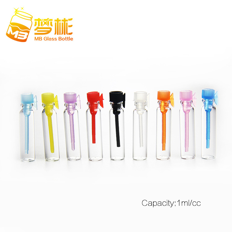 跨境专供1ml试用装透明迷你精油瓶多色盖可选装 9x35mm玻璃瓶现货