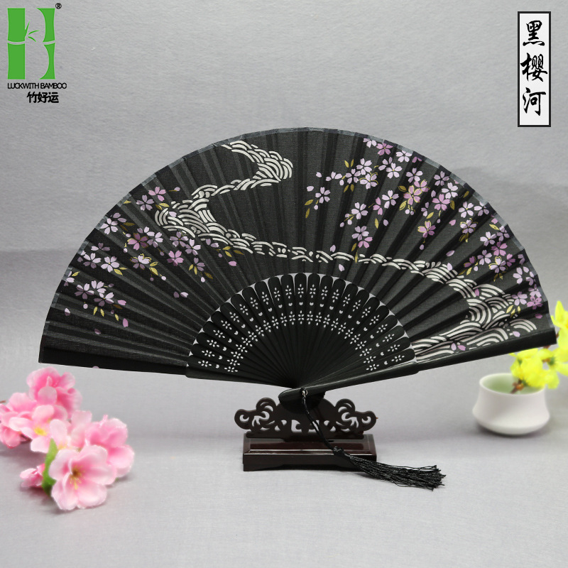 Venta directa de fábrica semi-hecho a mano semi-mecánico de estilo japonés ventilador de las mujeres ventilador plegable japonés al por mayor regalo de mano ventilador plegable de Bambú
