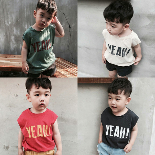 Kids Tales Children's Summer T-Shirts in Korean Style for Sale, Boys' Knit Sleeveless Backless Tops