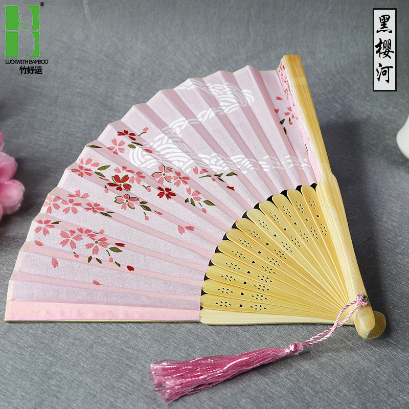 Venta directa de fábrica semi-hecho a mano semi-mecánico de estilo japonés ventilador de las mujeres ventilador plegable japonés al por mayor regalo de mano ventilador plegable de Bambú