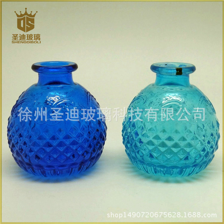 厂家70ml圆球形香薰瓶 深蓝浅蓝 白色多色可选 干花摆设