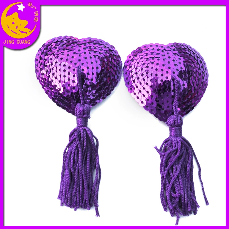 Nipple Stickers (Jing Guang) Heart Sequin Tassels, Adhesive Pasties, 2‑Piece Set