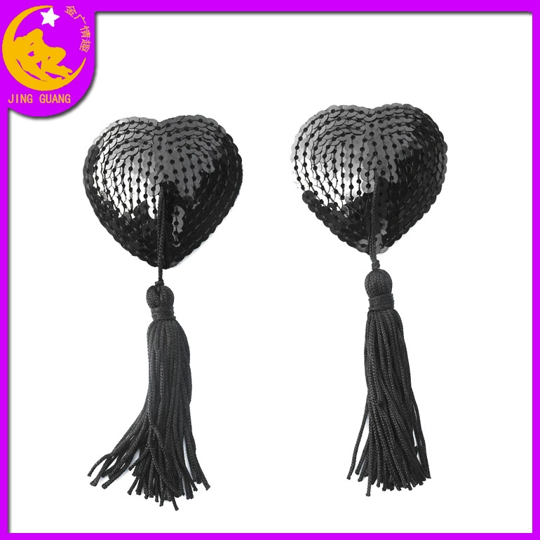Nipple Stickers (Jing Guang) Heart Sequin Tassels, Adhesive Pasties, 2‑Piece Set