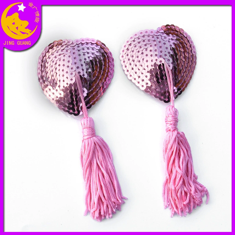 Nipple Stickers (Jing Guang) Heart Sequin Tassels, Adhesive Pasties, 2‑Piece Set
