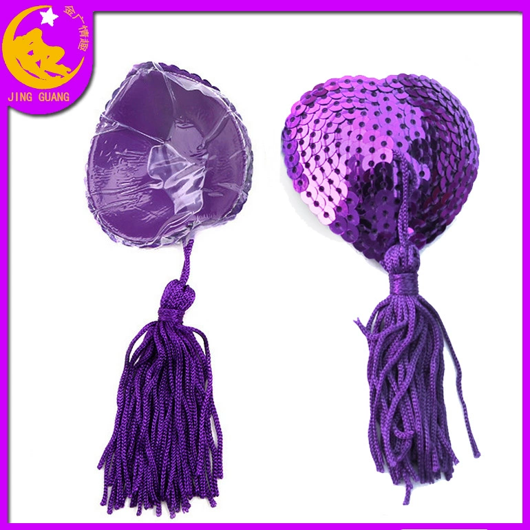 Nipple Stickers (Jing Guang) Heart Sequin Tassels, Adhesive Pasties, 2‑Piece Set