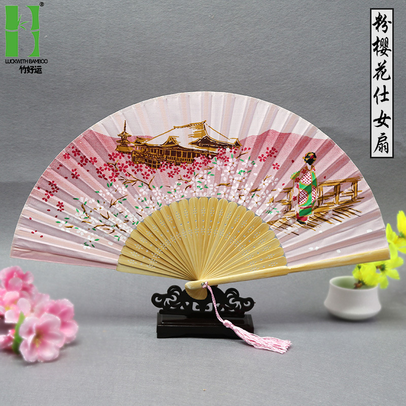 Venta directa de fábrica semi-hecho a mano semi-mecánico de estilo japonés ventilador de las mujeres ventilador plegable japonés al por mayor regalo de mano ventilador plegable de Bambú
