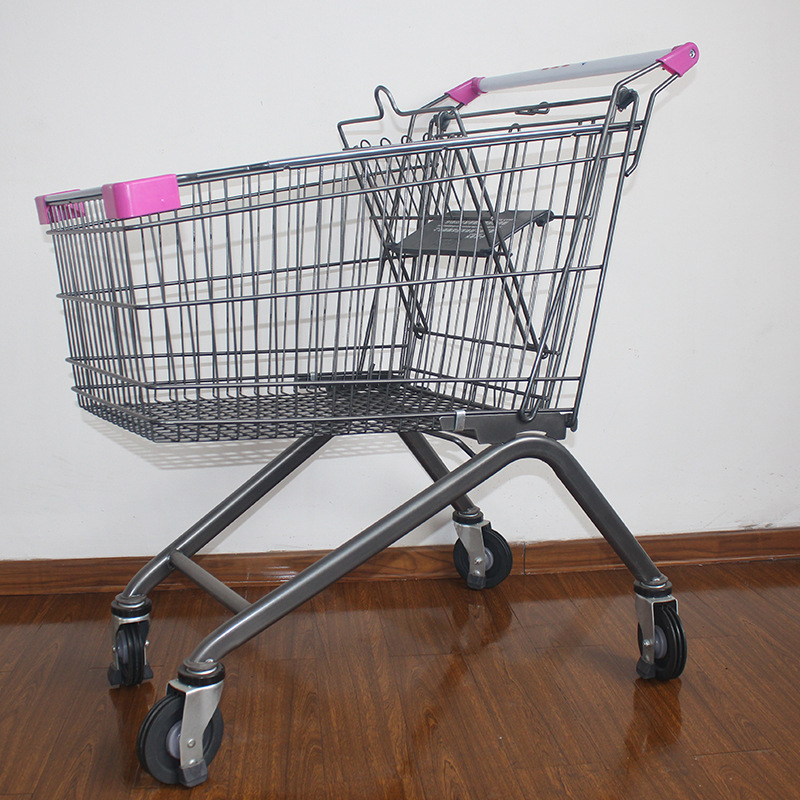 厂家供应带凳购物车 定 制超市手推车60L80升金属购物车批发