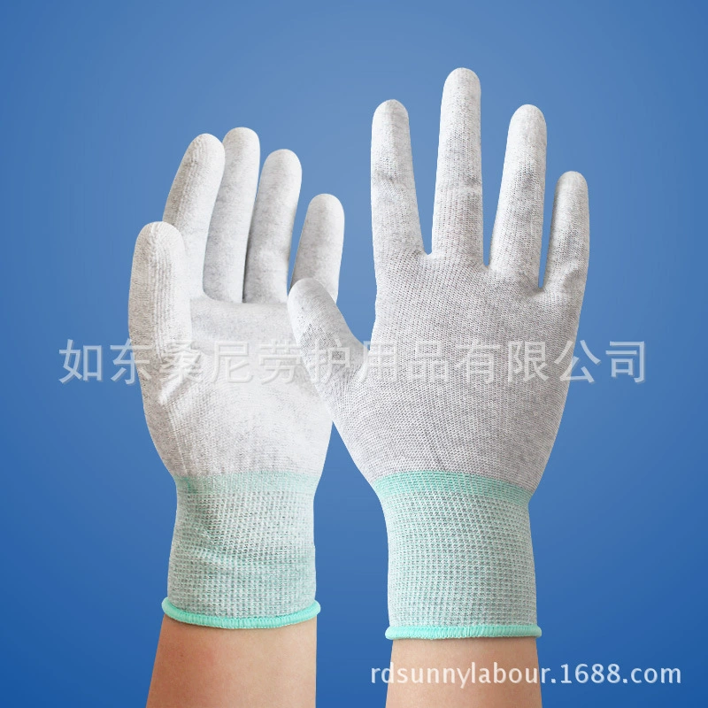 Перчатки для ладони из углеродного волокна и полиуретана с полиэфирным покрытием, Антистатические нейлоновые Нескользящие, погружные перчатки для защиты труда на ладони, электронные Заводские перчатки