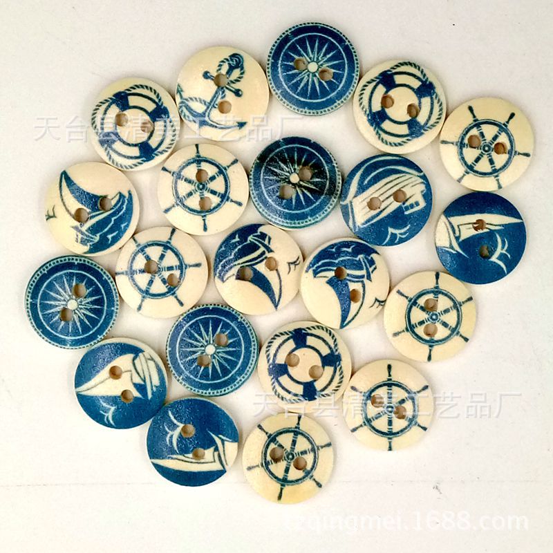 15mm de navegación Tema de madera Botón de DIY madera color azul marino botón de navegación botón