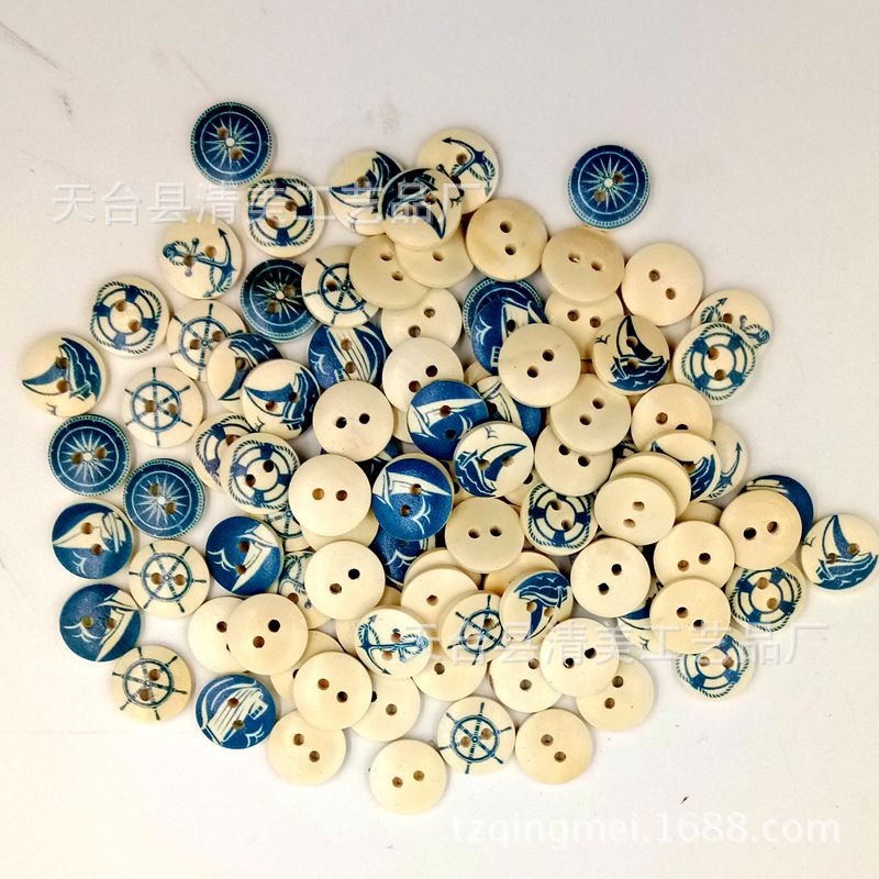 15mm de navegación Tema de madera Botón de DIY madera color azul marino botón de navegación botón