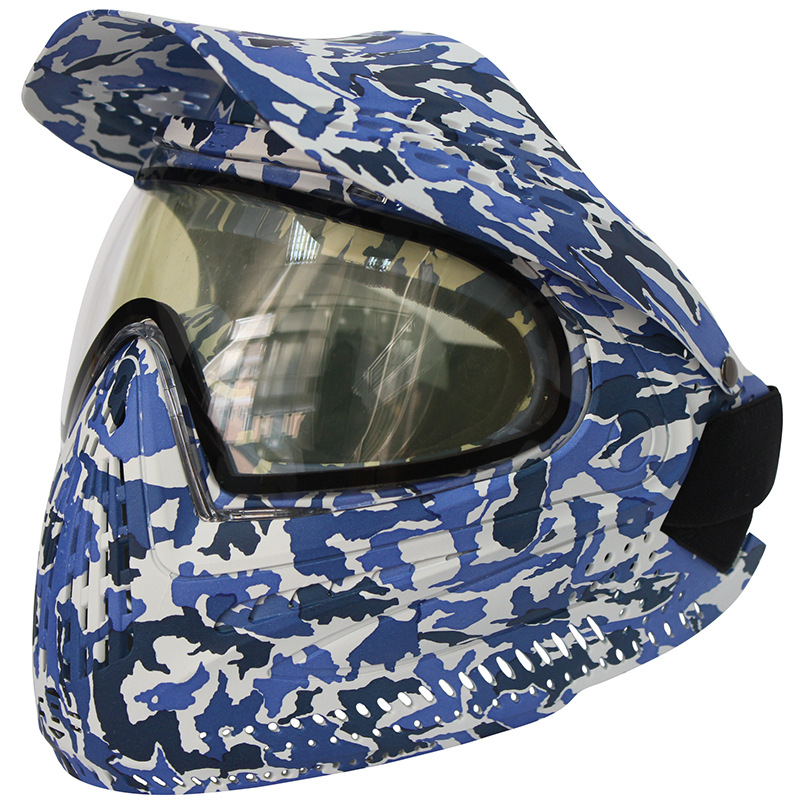 户外拓展场地训练真人CS野战装备射击保护头盔彩弹面罩蓝色迷彩款