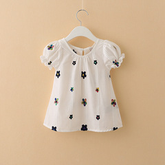 Summer 2024 new style one-piece Korean style fashion princess short-sleeved cotton white flower T-shirt for young and medium-sized girls