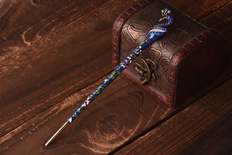 칠보 공작 머리핀 진한 파란색