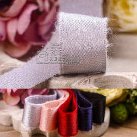 韩国进口纯色毛线单缎面棉带发饰diy材料服装毛边针织手工丝带