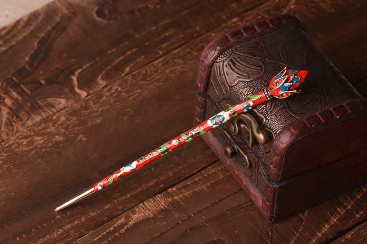 칠보 연꽃 봉오리 머리핀 레드