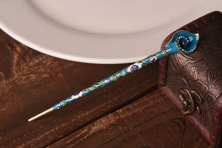 칠보 칼라 백합 머리핀 홀 블루