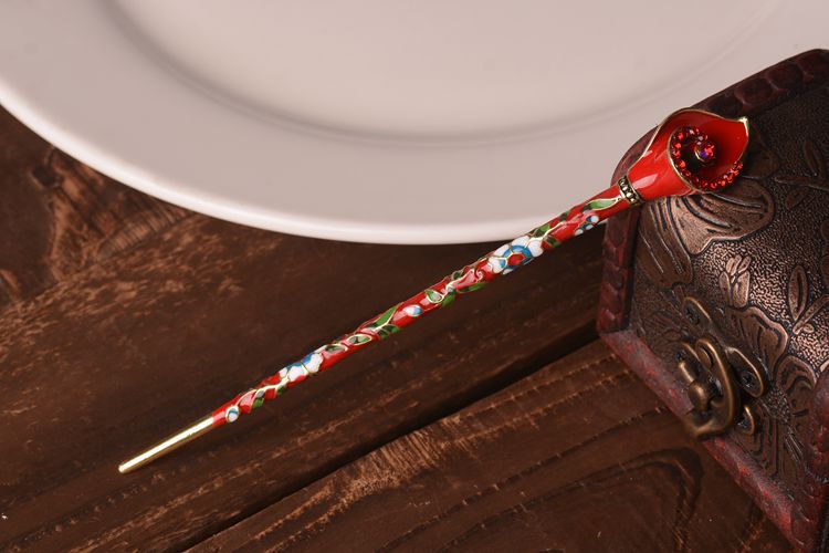 칠보 칼라 릴리 머리핀 레드