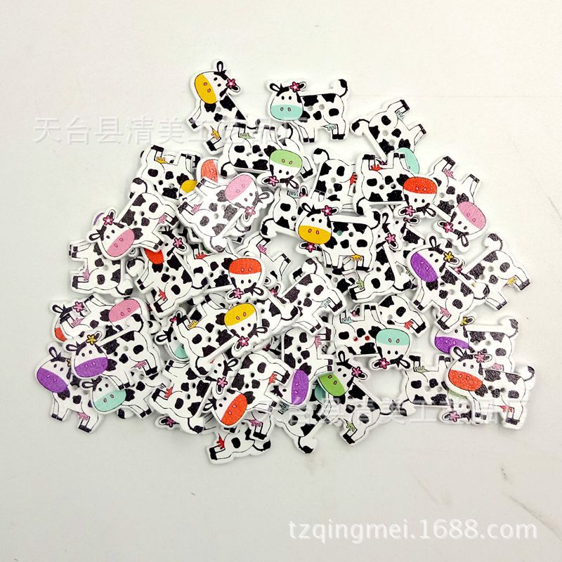 21*32mm fondo blanco decoración de dibujos animados vaca botón de madera vaca linda vaca ojo botón color