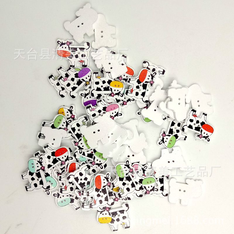 21*32mm fondo blanco decoración de dibujos animados vaca botón de madera vaca linda vaca ojo botón color