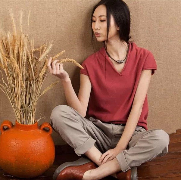 Summer New Pure Cotton Loose T-Shirt Women's Half-Sleeved Pure Color Casual Neck Protector Short-Sleeved Cap V Neck Air-Conditioning Shirt Wholesale