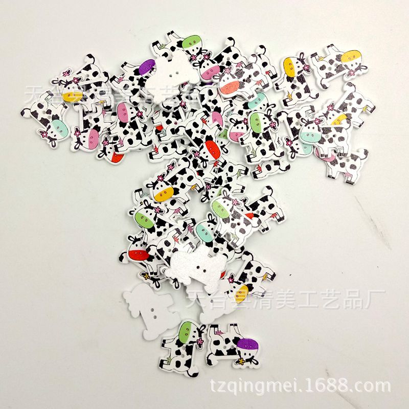 21*32mm fondo blanco decoración de dibujos animados vaca botón de madera vaca linda vaca ojo botón color