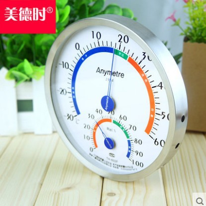 美德时TH602F指针式温湿度计进口机芯家用室内不锈钢精准温度计表