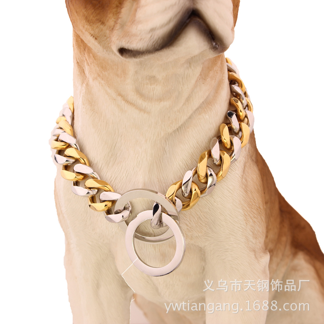 15mm Amazon eBay de acero de titanio de acero inoxidable de oro Pitbull mascota perro grande cadena collar de cadena de mascotas