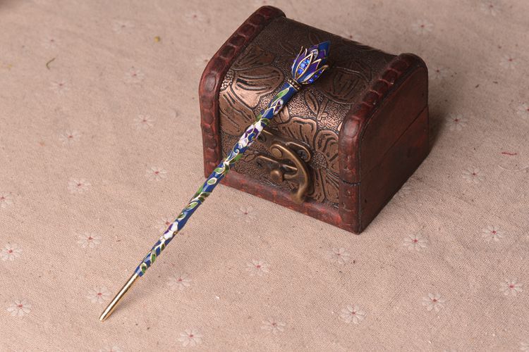 칠보 연꽃 봉오리 머리핀 사파이어 블루