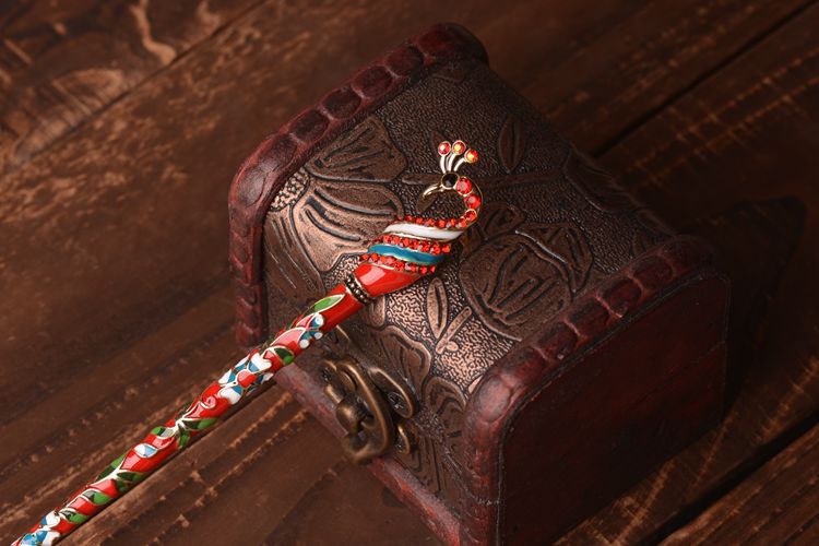 칠보 공작 머리핀 레드