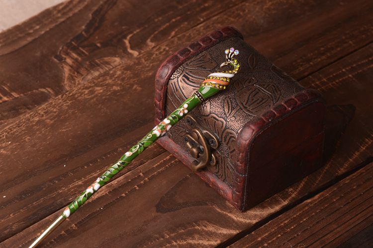 칠보 공작 머리핀 그린