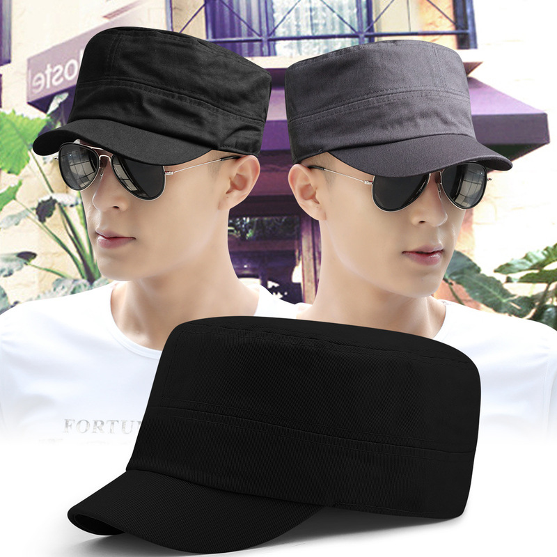 Full-Sealed Outdoor Short-Eave plus size Military Hat Men's and Women's Four Seasons Simple All-Match Big Head Wai Flat Top Hat Small Size