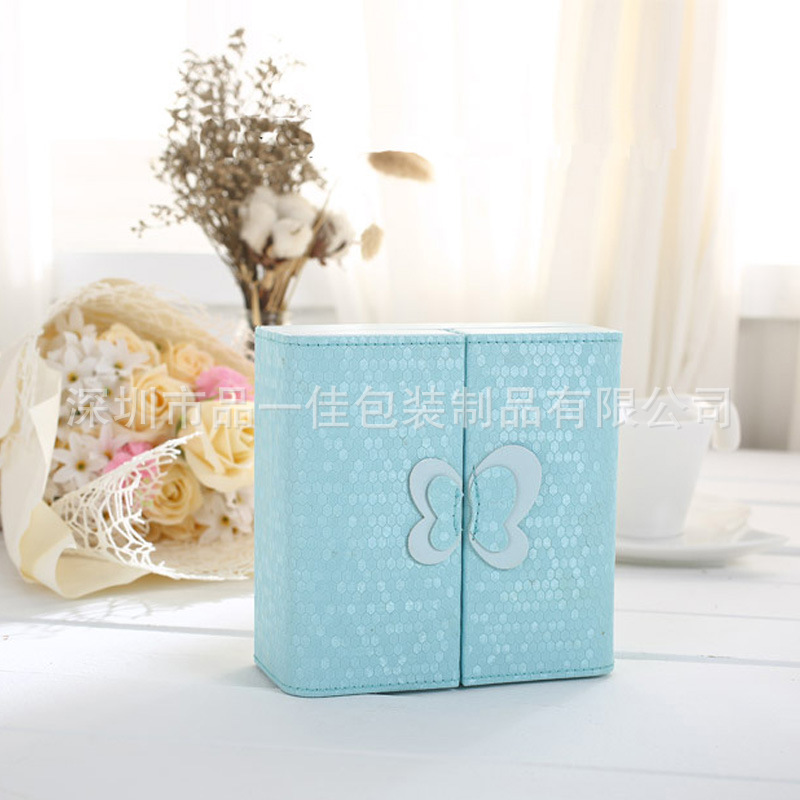 厂家创意双开蝴蝶结首饰盒耳环戒指饰品收纳批发pu皮革皮质盒批发