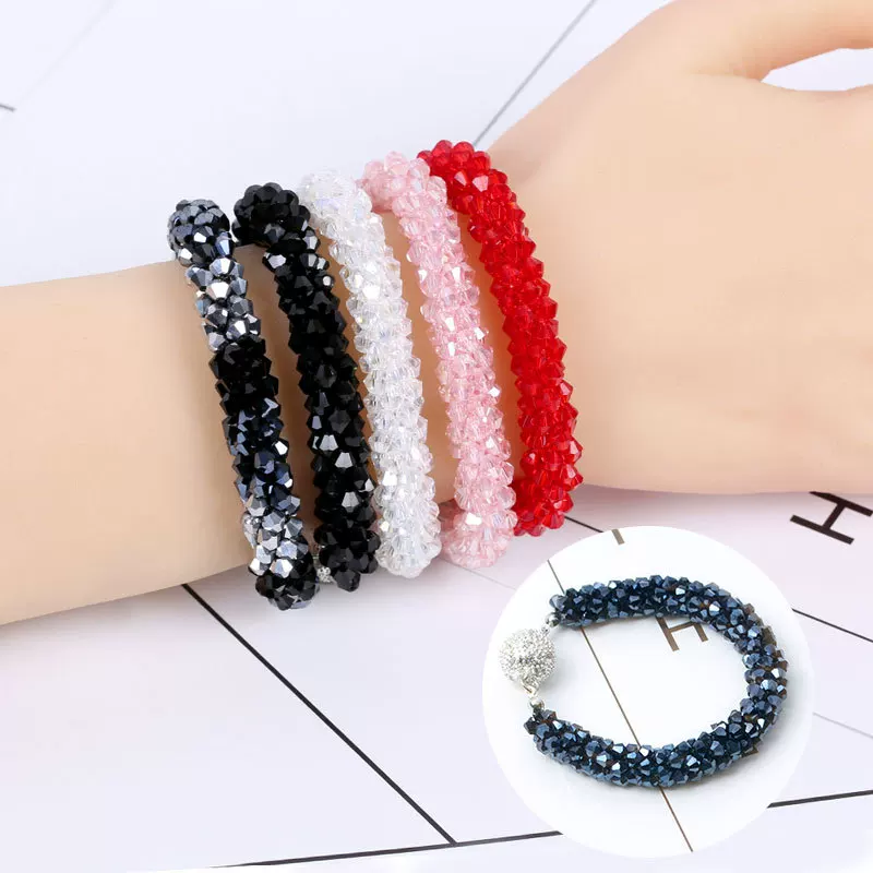 Хрустальная bracelet, милая модная чёрная бусиновая браслета для учащихся начальной школы, женский стиль, японский и корейский, корейский стиль, подарок на день рождения