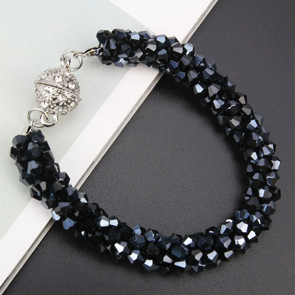 Хрустальная bracelet, милая модная чёрная бусиновая браслета для учащихся начальной школы, женский стиль, японский и корейский, корейский стиль, подарок на день рождения