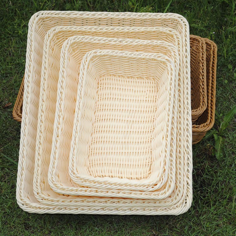 仿藤编织水果篮卷边长方形点心面包篮超市蔬菜摆放整理收纳篮