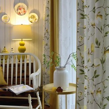 美式田园乡村棉麻印花半遮光卧室客厅阳台成品窗帘布料