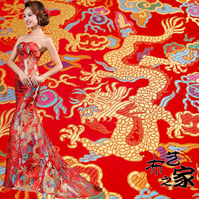 仿真丝云锦织锦缎中国风礼服龙纹花布仿古装汉服装旗袍布料丝绸缎