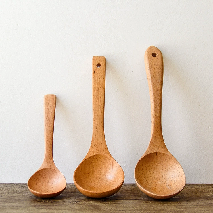 Домашняя посуда Японская буковая Ложка деревянная суповая ложка с длинной ручкой деревянная кухонная посуда завод прямой оптовый логотип гравировка