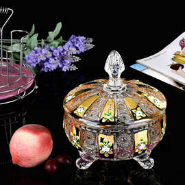 批发欧式镀金糖果碗水晶玻璃水果碗现代客厅创意果斗金色糖果糖缸